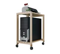 XAoSCd PC Stand Mobile CPU Holder Wooden Storage Rack 2-Tier CPU Rolling Stand Desktop Case Stand Cart with Locking Wheels for Office Home PC Stand,One Color-L