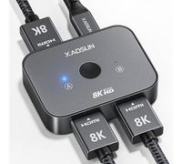 XAOSUN 8K HDMI 2.1 Switch,48Gbps HDMI Switcher 2 in 1 Out,8K@60Hz 4K@120Hz,Splitter 1 in 2 Out Support for HDR,3D,Dolby,Switcher for PC,Xbox,HDTV,PS5/4,Roku,Blu-Ray,Plug&Play(No Cable)