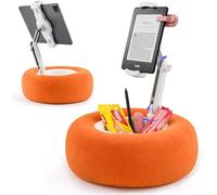 XAOVUIR Tablet Kindle Pillow Stand for Bed, Adjustable Kindle Holder Pillow With Snack Bowl Soft Plush Fabric, Compatible With 4.7"-13" Tablet/Kindle/iPad/Phone/Steam Deck, Orange