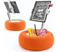 XAOVUIR Tablet Kindle Pillow Stand for Bed, Adjustable Kindle Holder Pillow With Snack Bowl Soft Plush Fabric, Compatible With 4.7"-13" Tablet/Kindle/iPad/Phone/Switch, Orange