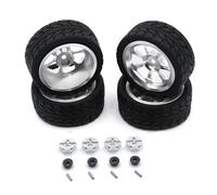 XAQRYQO RC Car Upgrade Parts For Wltoys For 144001 144010 124007 124016 124019 A959 A959-B 4pc 65mm Rubber Tire Metal Wheel Rim 12mm Hex rc Car Upgrade Parts(Silver)
