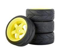XAQRYQO Rc Car Wheel Rim Tire For HSP For HPI 6030-6081 1:10 On-Road Car For Racing 4Pcs RC Rubber Tires Plastic Wheel Replacement Parts Accessories(Yellow)
