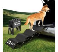 XARILK 60cm Extra-Wide Dog Car Ramp - Portable 5-Step Aluminum Stairs with Non-Slip Surface, Supports up to 110KG,Extra-Wide Foldable Dog Steps for Cars, SUVs, High Beds, and Truck