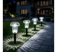 Xarizon Cold White Mushroom Solar Garden Lights, Outdoor, 4 Pack | Waterproof Solar Pathway & Stake Lights with Bright White Projection for Modern Gardens, Paths & Landscape Lighting