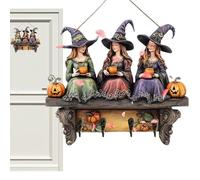 Xasbseulk Key Holder for the Wall, Halloween Witch Wall Key Holder with 4 Hooks - Wooden Shelf with Pumpkin Decoration for Storage Coat Bag Door Hallway