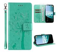 Xauvap Mobile Phone Case for Xiaomi Redmi 15C 4G / 5G / Poco C85 Case with 1 Piece Screen Protector, Folio PU Leather Protective Case, Stand Function Card Slot Case (Green)