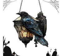 XAUXKERE Vintage Halloween Raven Hanging Lamp, Hanging Acrylic Ravens Lamp, Crow Halloween Decor Gothic Crow On Lantern Ornament Sign for Home Tree Yard Holiday Porch Door Garden Outdoor Patio-B