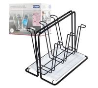 Xavax Dish Drainer with Bottle Holder, Metal, Black, Bis zu 6 Flaschen