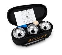 XAVRO 3 Boules Petanque Set, Chrome-Plated Steel Balls with Wooden Jack, Measuring String and Portable Carry Case, Classic French Garden Game for Lawn, Beach, Camping and Picnics