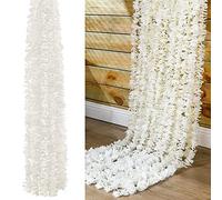 XAVSWRDE 10 PCS Artificial Flowers Hanging Garlands Silk Wisteria Vines, Total 33Ft Hydrangea Flower Garlands Fake Flower Vine Ratta Decorations for Wedding Party Home Office Garden Wall Decor (White)