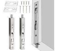 XAVSWRDE 2 Packs Door Bolt Lock Flush Bolt Latch Lock Concealed Door Security Bolts Polished Chrome Slide Door Lock 15CM Bolted Lock Replacement with Screws for Bedroom, Bathroom, Cupboard (Silver)