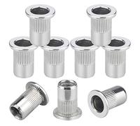 XAVSWRDE 50 PCS M6 Stainless Steel Rivet Nut - Flat Head Threaded Insert Nutsert Screw With Knurled Steel Head, Flange Blind Fastener Assortment Kit With Internal Threads, Silver
