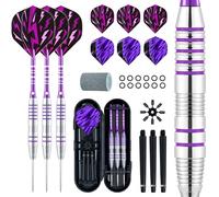 XAWU 3-Pack 24g Steel Tip Darts with 6 Flights, 3 Aluminum Shafts, Sharpener & Darts Case, Ideal for Beginners and Advanced Players, Moonlight Purple