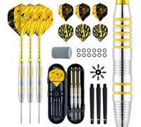XAWU 3-Pack 24g Steel Tip Darts with 6 Flights, 3 Aluminum Shafts, Sharpener & Darts Case, Ideal for Beginners and Advanced Players, Moonlight Yellow