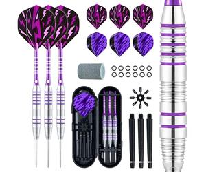 XAWU 3-Pack 24g Steel Tip Darts with 6 Flights, 3 Aluminum Shafts, Sharpener & Darts Case, Ideal for Beginners and Advanced Players, Moonlight Purple