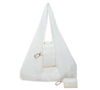 Xawue Foldable Keychain Tote Bag, Reusable Mini Shopping Bag, Portable Lightweight Storage Pouch, 39x28cm, 0.08kg (White)