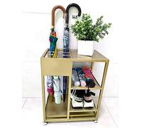 XAXIAOZ Umbrella Stand Large Layered Umbrellas Stand, Multi-Functional Umbrella Holder With Removable Drip Tray& Hooks, Umbrella Racks For Hall/Living Room (Gold)