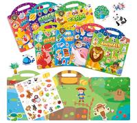 XAZASTOV 7 Pack Reusable Sticker Books for Kids, Scenes Jelly Stickers Book Toys for Toddlers, Plane Activities for Kids, Educational Sensory Learning Toy for Boys Girls Age 2 3 4 5 Years Old