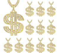 Xaztr 12Pcs Dollar Necklace, Gold Money Dollar Sign Chain Pendant Necklace for Men, Hip Hop Plated Chain with Dollars Sign for Rapper