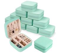 Xaztr 12Pcs Small Jewelry Gift Boxes for Women, Travel Jewelry Case Bulk Mini Pu Leather Portable Jewelry Organizer Storage Organizer Box for Girls Bridesmaid Proposal Gift, Green