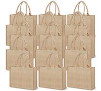 Xaztr 15 Pack Burlap Tote Bag, Reusable Large Jute Bags with Handles, Kitchen Grocery Burlap Gift Bags Bulk for Women Wedding Shopping DIY Art Crafts, 16 x 12 x 7.8 inch