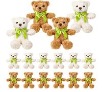 Xaztr 16 Pack Teddy Bear Bulk, 25cm Small Plush Stuffed Animal Toys with Bow Tie, Soft Teddy Bears for Baby Shower Favors, Wedding Decorations, Party Gifts(8 White & 8 Brown)