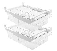 Xaztr 2 Pack Fridge Drawer Organizer, Clear Fridge Drawers Pull-Out Storage, Refrigerator Organizer Bins Plastic Storage Box with 4 Divided Sections, Fit for Fridge Shelf Under 0.6"