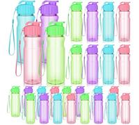 Xaztr 20 Pack Water Bottle Bulk for Kids, 500ml Reusable Plastic Water Bottles with Handle Strap, Leak Proof Flip Top Sports Water Bottles for Summer School Gym Travel (4 Colors)