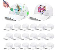 Xaztr 20 Pack White Baseball Caps, DIY Kids Baseball Hats Bulk Sun Hat with Adjustable Back Strap for Painting Hiking Camp Sport Outdoor Activities