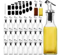 Xaztr 24Pcs Oil Dispenser Bottle, 6 oz Glass Olive Oil Dispenser Bottle with Sticker & Pen, Small Clear Condiment Bottles Square Oil Bottles Set for Kitchen Oil Vinegar Soy Sauce