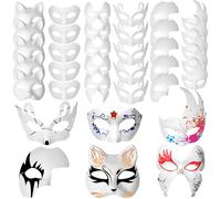 Xaztr 30Pcs White Paper Mache Masks, DIY Paintable Art Cosplay Masks Half Face Party Craft Blank Paper Mask (6 Styles)