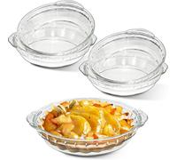 Xaztr 4 Pack Small Glass Pie Dishes, 18cm Clear Round Pie Pan with Handles Glass Pie Plate Dish for Baking Serving Snacks Salads Desserts