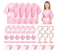 Xaztr 6 Pack Girls Spa Party Set for Pink Satin Robes with Accessories Kit Spa Set Spa Birthday Party Favors for Girls Sleepover (Size 8)