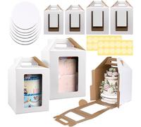 Xaztr 6 Pack Tall Cake Boxes with Window and Cake Boards, 2 Sizes White Cake Carrier, Tiered Layer Tier Cake Boxes, Large Cake Box