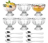 Xaztr 6Pcs Small Glass Dessert Bowls, 5oz Clear Ice Cream Bowl Footed Dessert Cups Trifle Bowl with Stainless Steel Spoons for Cocktail, Sundae, Trifle, Pudding, Appetiser, Fruit