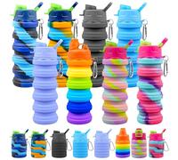 Xaztr 8 Pack Collapsible Sport Water Bottles, 500ml Silicone Foldable Water Bottles Portable Reusable Leakproof Water Bottle Bulk for Travel Camping Hiking (Mixed Color)