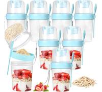 Xaztr 8 Pack Yogurt Parfait Cups with Lids and Spoons, 760ml Breakfast Cereal On The Go Cups with Topping Compartments Reusable Plastic Overnight Oats Container for Oatmeal Cereal