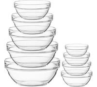 Xaztr 9Pcs Glass Mixing Bowls, Clear Salad Bowl Glass Prep Stackable Nesting Bowls for Kitchen Dessert Salad Dips Cereal Ice Cream Fruits Nut