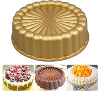 Xaztr Charlotte Cake Pan, 9.5 Inch Gold Aluminium Non Stick Round Cake Tin with Decorative Pattern, Baking Mould Cake Molds for Cheese Chocolate Ice Cream Brownie Tart Pie