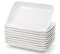 Xaztr Rectangular Porcelain Plates Set of 12, White Dessert Plates and Serving Platters, Rectangular Salad Plates for Appetizers Sushi Fruit Cake Snacks, Microwave Oven Dishwasher Safe (26x16cm)