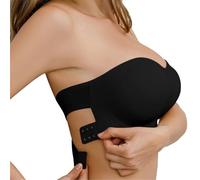 Xazuninsu Black Strapless Bra, Cross Back Strapless Sports Bra, Side-Clasp Wireless for Bigger Bust Women Stay Up Supportive Lift, XXL/XL/L