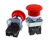XB2 push-button switch with self-reset function, small mushroom head for emergency stop, 22mm knob key start, and jog power-on function.(XB2-BA3311)