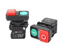 XB5 Illuminated 1Flat 1High Push Double Key Button Momentary Switch 220V 24V Start Stop Reset with LED Lamp Light 22mm 1NO 1NC(1Flat 1High,No light)