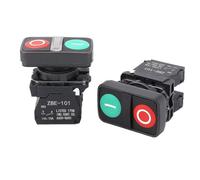 XB5 Illuminated 1Flat 1High Push Double Key Button Momentary Switch 220V 24V Start Stop Reset with LED Lamp Light 22mm 1NO 1NC(1Flat 1Flat,With light)