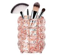 XB'ANG Crystal Makeup Brush Holder Cosmetic Tools Organizer Bling Storage Container Handcrafted Pen Pencil Holder Pot Cup Candle Holder for Gift Bedroom Office Rose Gold
