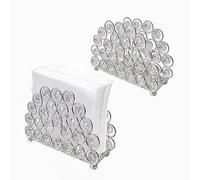 XB'ANG Napkin Holder for Table Set of 2, Crystal Beads Napkin Holders for Paper Napkins Modern Tissue Dispenser for Kitchen, Bathroom, Dining Table, Backyard, Picnic, Indoor & Outdoor Use (Silver)