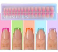 XBASICTIPS French Lace False Nails, 150 Pieces Short and Square French Gel Tips, Preformed Soft Gel Nails, No File Required for Extension Designs