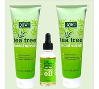 XBC Tea Tree Facial Scrub 2x250ml Deep Cleansing Action for Face - Removes Excess Oil and Dead Skin Cells for a Healthier, Plus Essential Oil 100% -10ml