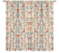 XBDDZSW Boho William Morris Retro Bird Animal Pattern Printed Curtains - Bedroom, Living Room, Kitchen Privacy - 2 Panels, 63x72in Blackout