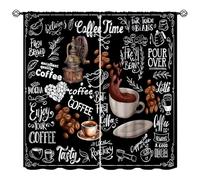 XBDDZSW Coffee Theme Kitchen Curtains Rustic Vintage Latte Cappuccino Farmhouse Modern Art Print Window Drapes for Bedroom Living Room Kitchen Cafe Decor,2 Panel Set,42x45 Inch Decor